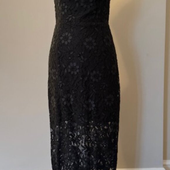 Like New ABS Allen Schwartz Halter Mock Neck Lace Gown - Deep GREEN - 6 - Picture 7 of 13